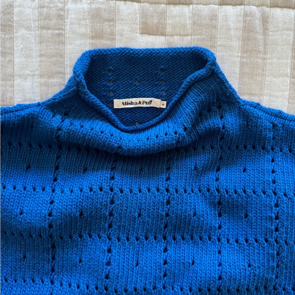 Misha And Puff Sweaters - Misha & Puff windowpane cotton sweater xs/small cobalt